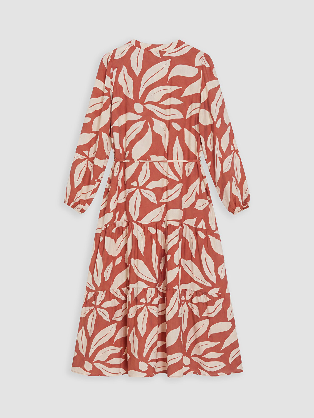 Grandad Collar Patterned Sash Waisted Dress-5