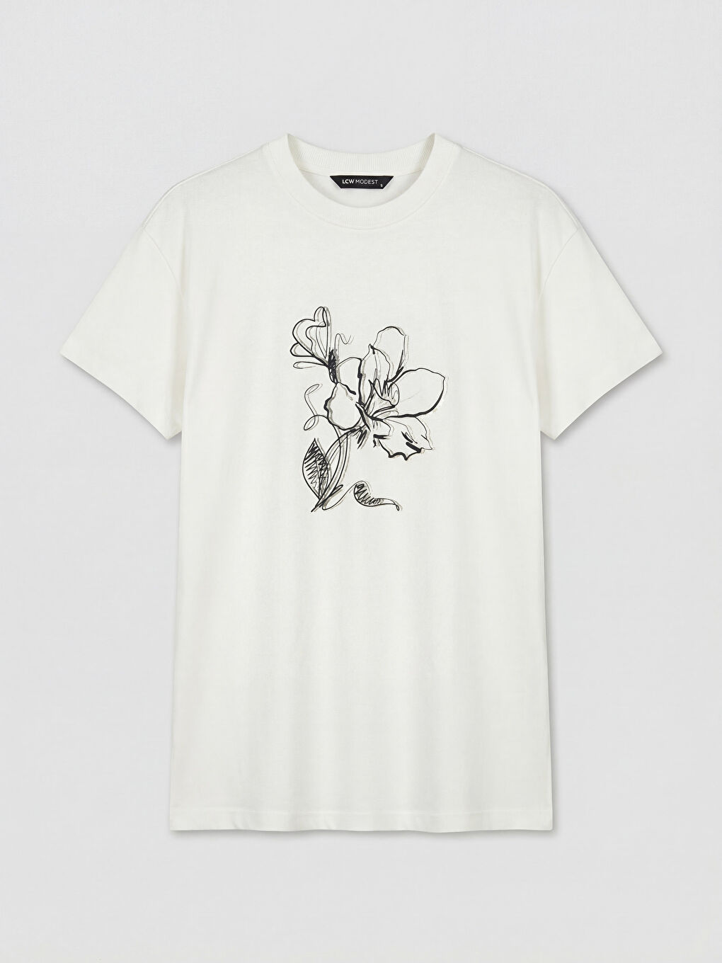 Crew Neck Flower Printed Women's T-Shirt-4