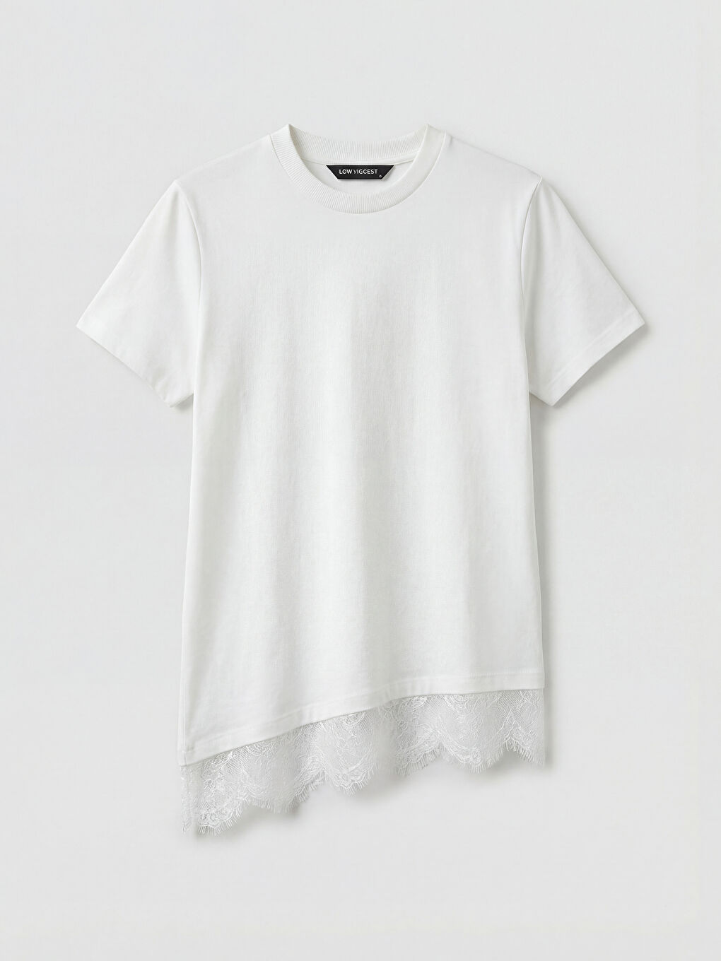 Crew Neck Lace Detailed Women's T-Shirt-4