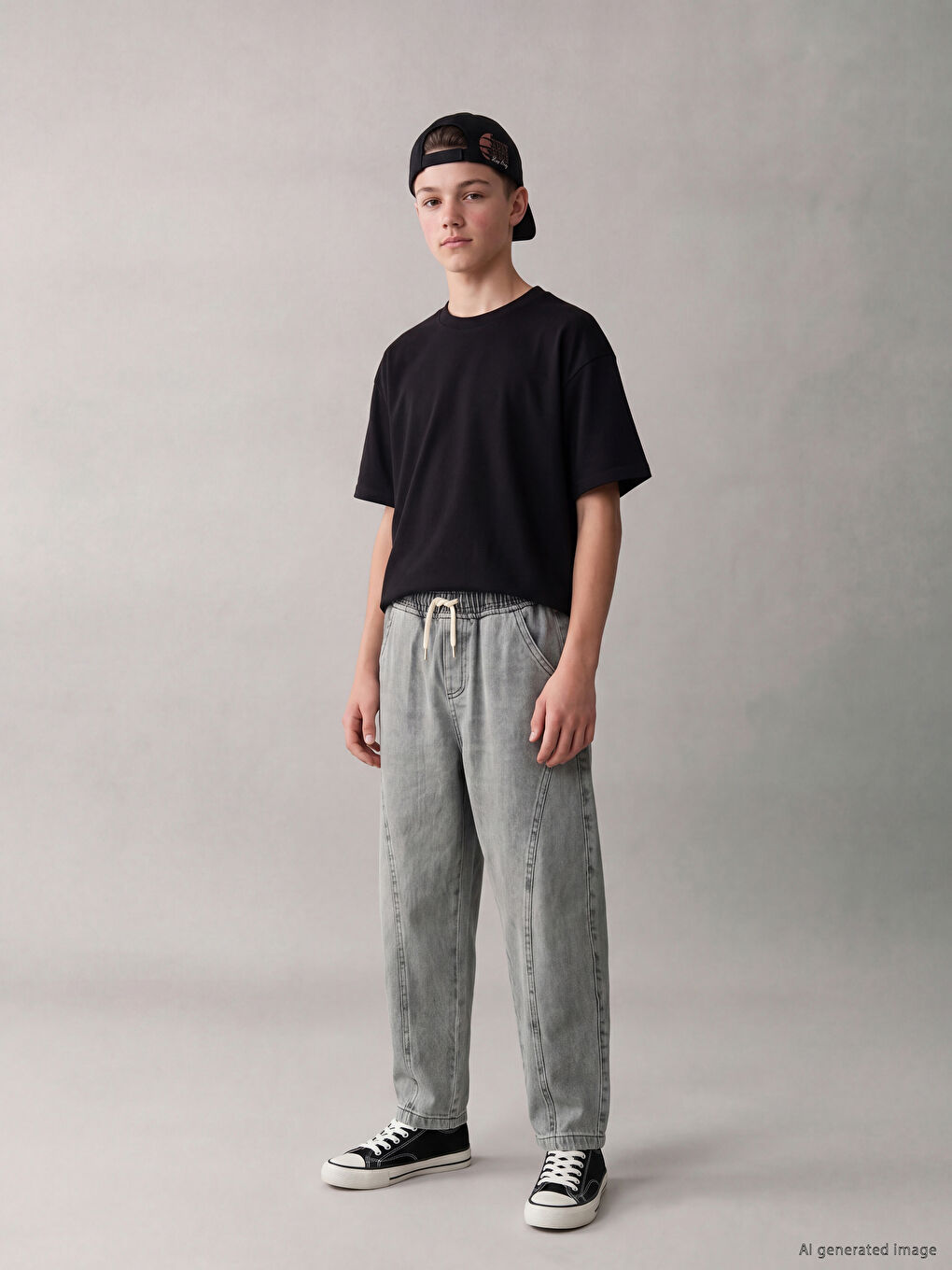 Gri Barrel Fit Erkek Çocuk Jean Pantolon
