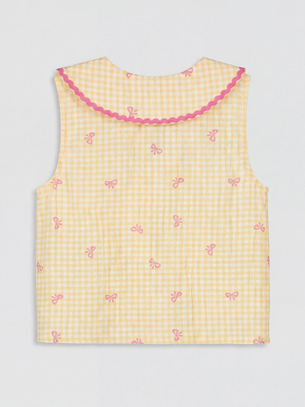 Sarı Bebe Yaka Fiyonk Baskılı Kız Çocuk Gömlek-1