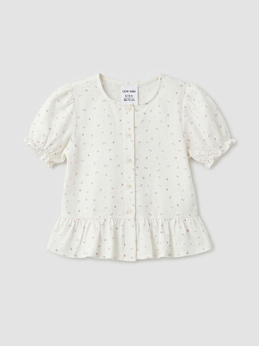 Ekru Kız Çocuk Balon Kollu Gömlek