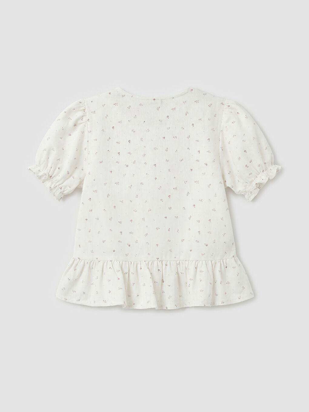 Ekru Kız Çocuk Balon Kollu Gömlek-1
