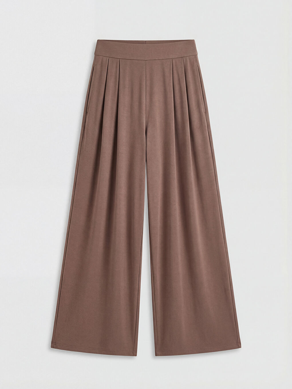 Kahverengi Beli Lastikli Geniş Paça Kadın Pantolon