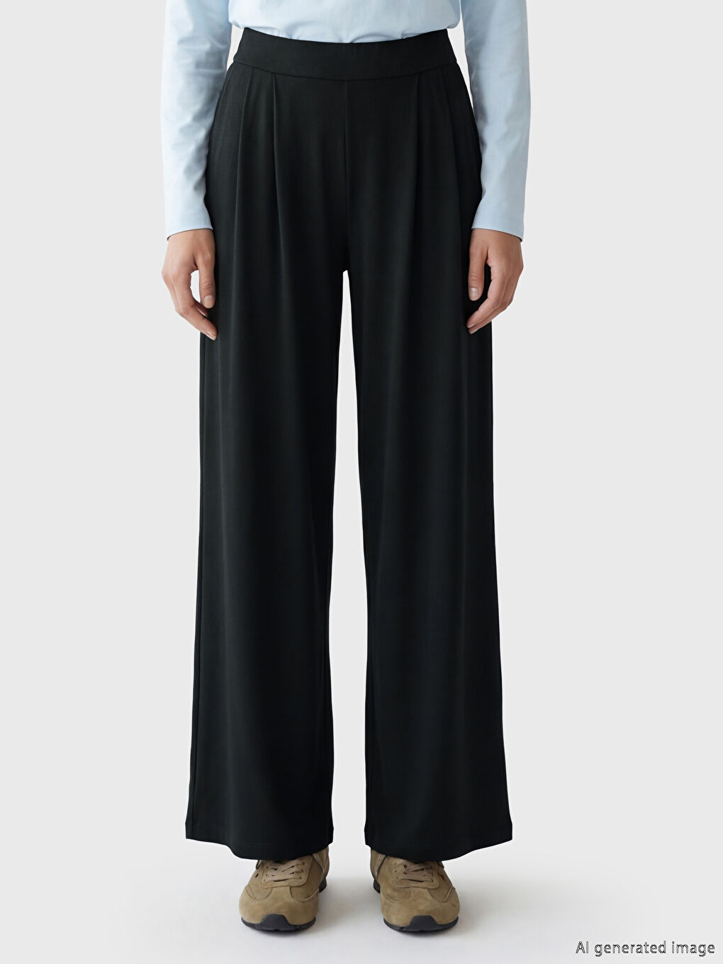 Siyah Beli Lastikli Geniş Paça Kadın Pantolon	-1