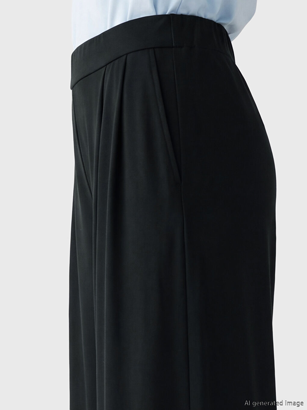 Siyah Beli Lastikli Geniş Paça Kadın Pantolon	-2