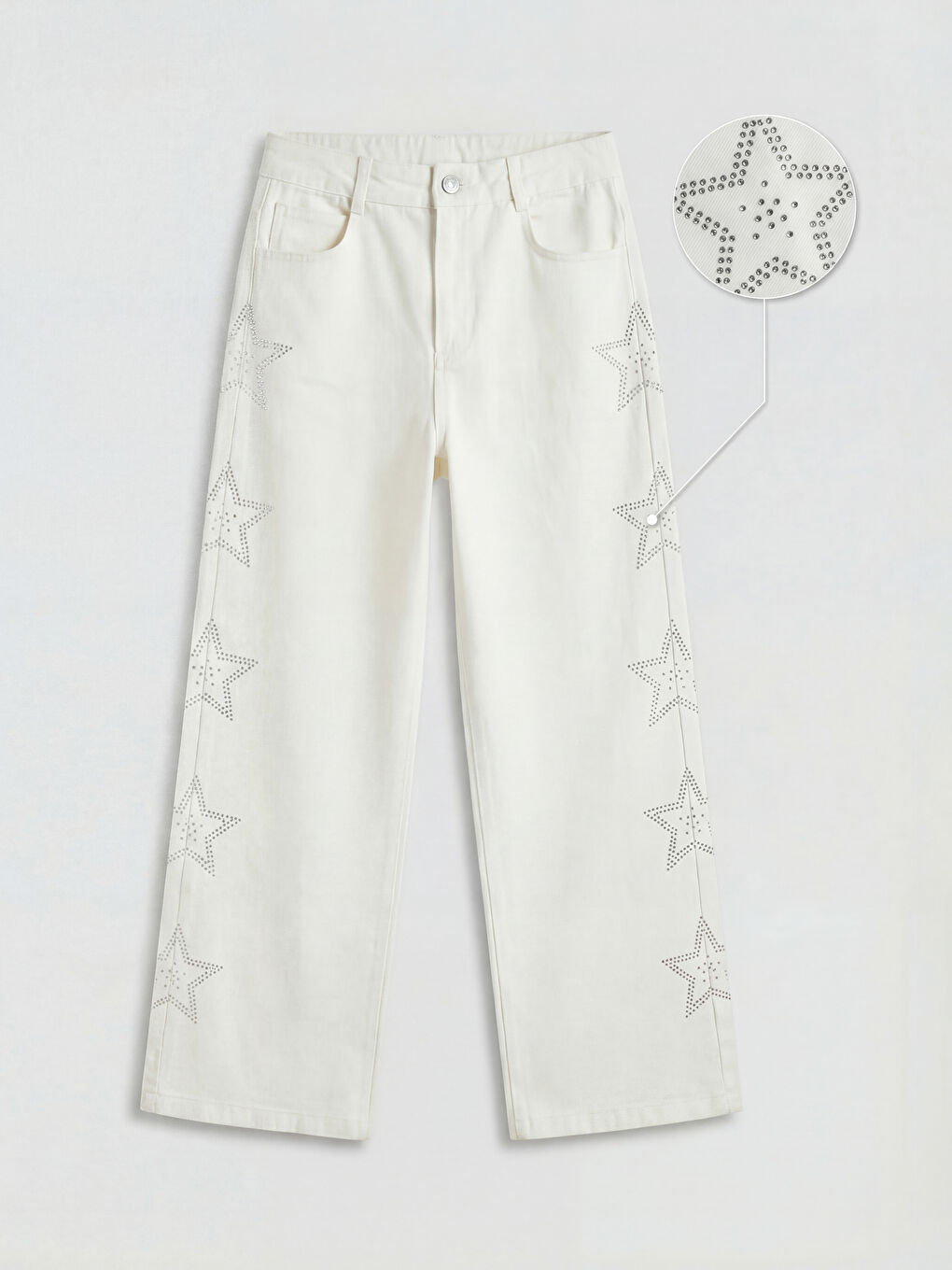 Ekru Wideleg Taşlı Kız Çocuk Pantolon