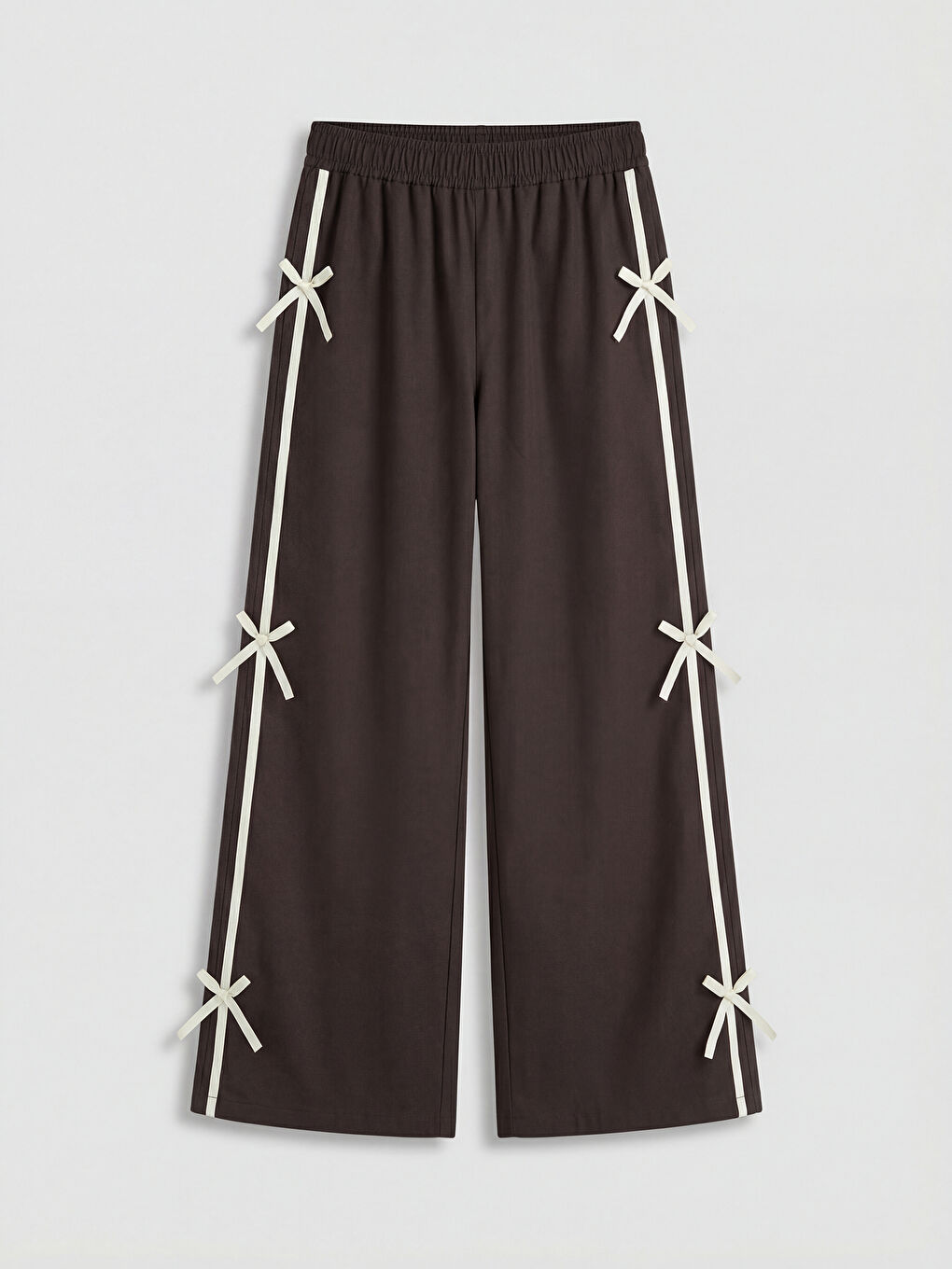 Kahverengi Fiyonk Detaylı Kız Çocuk Poplin Pantolon