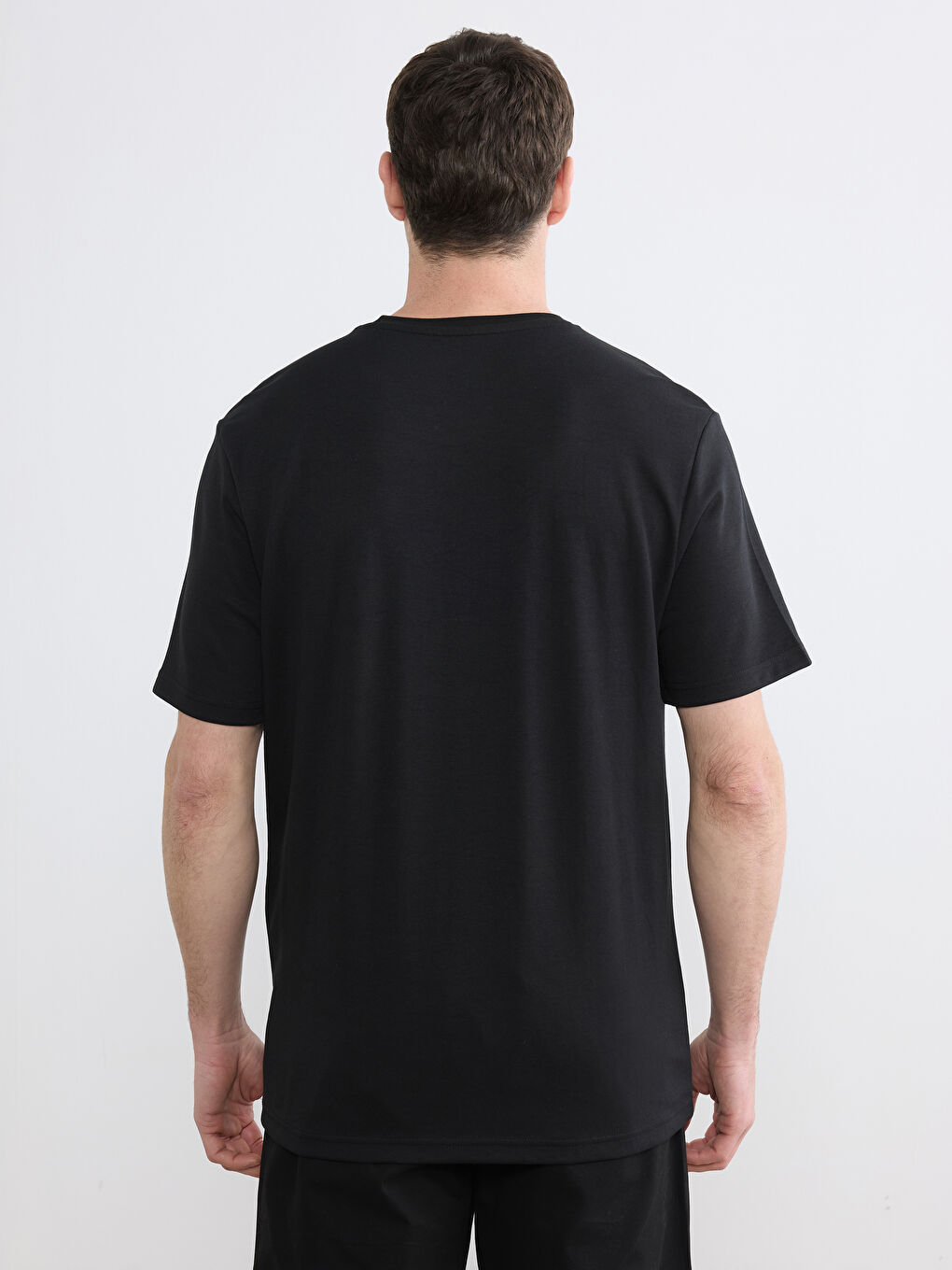 Siyah Bisiklet Yaka Baskılı Penye Erkek Tişört-3