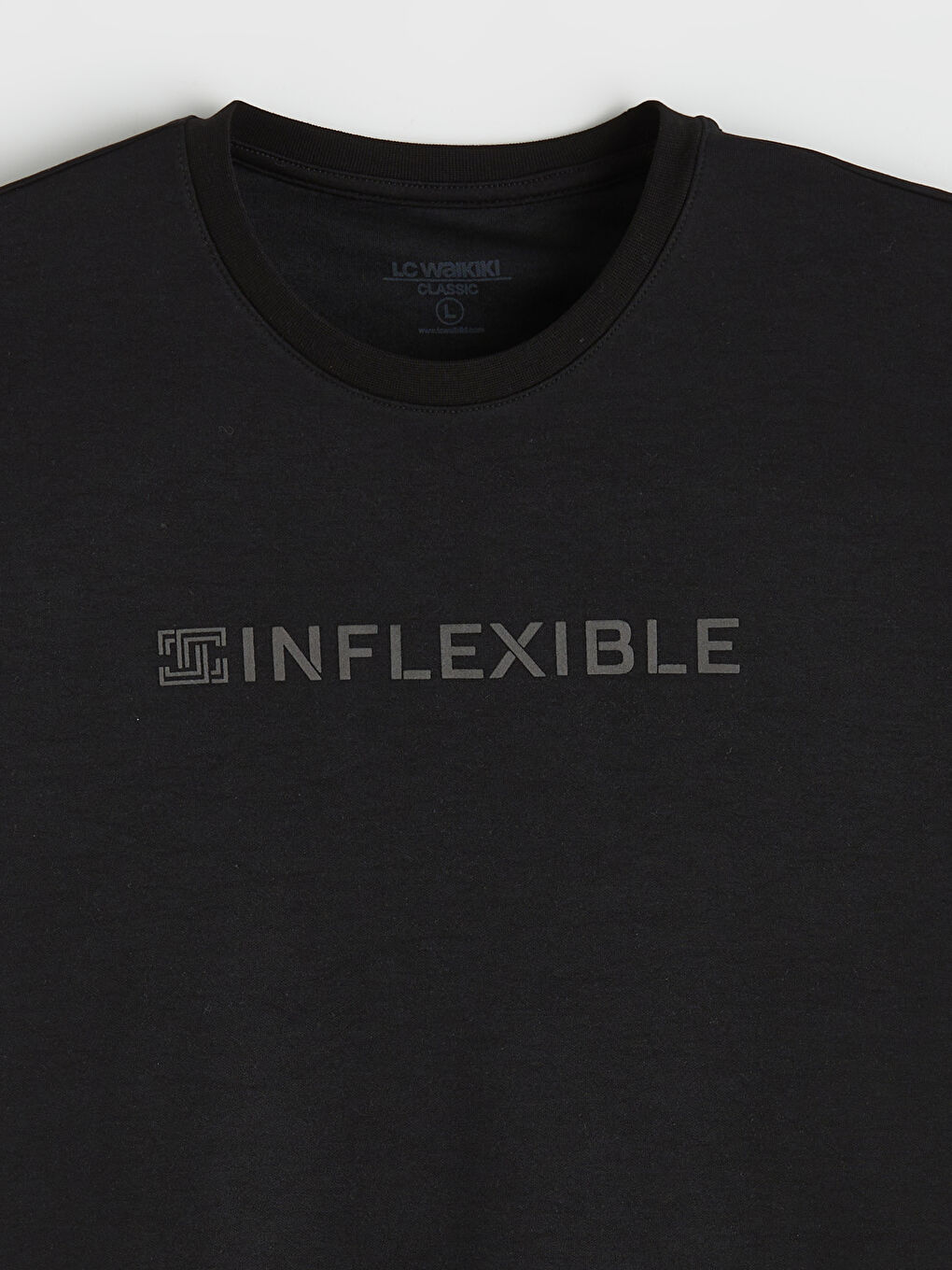 Siyah Bisiklet Yaka Baskılı Penye Erkek Tişört-1