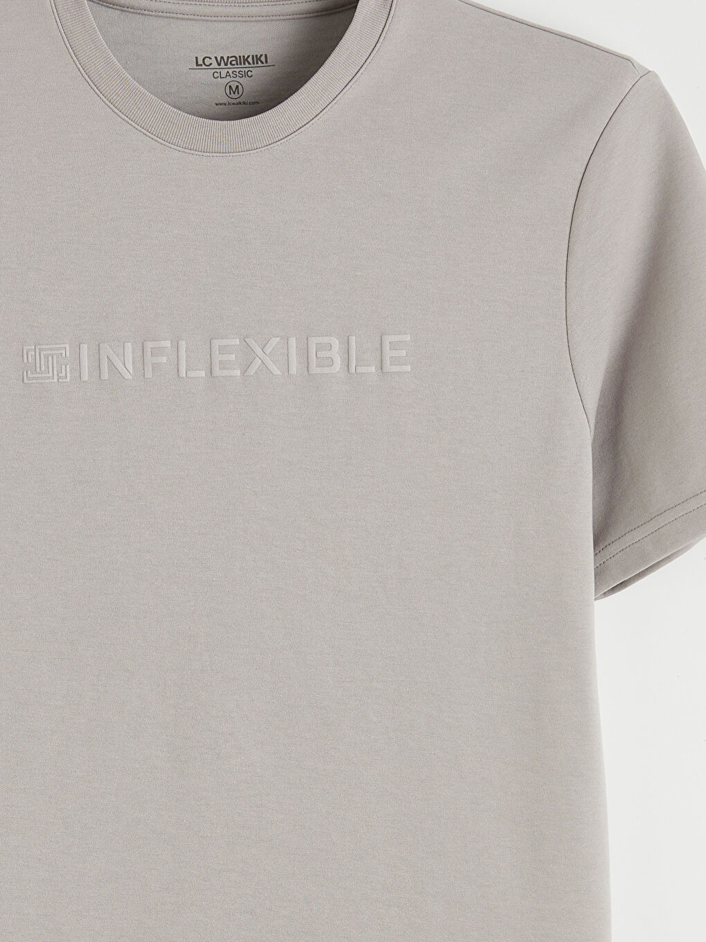 Gri Bisiklet Yaka Baskılı Penye Erkek Tişört-2