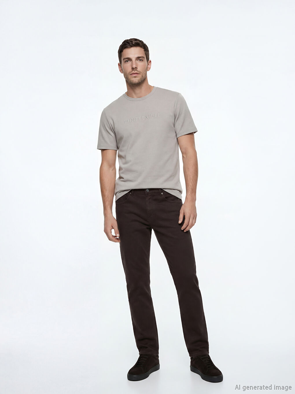 Gri Bisiklet Yaka Baskılı Penye Erkek Tişört-1