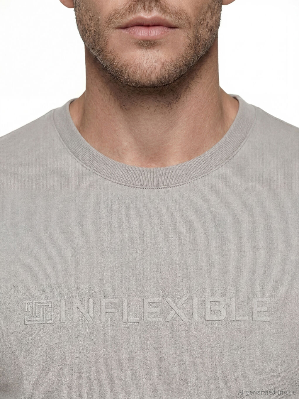 Gri Bisiklet Yaka Baskılı Penye Erkek Tişört-2