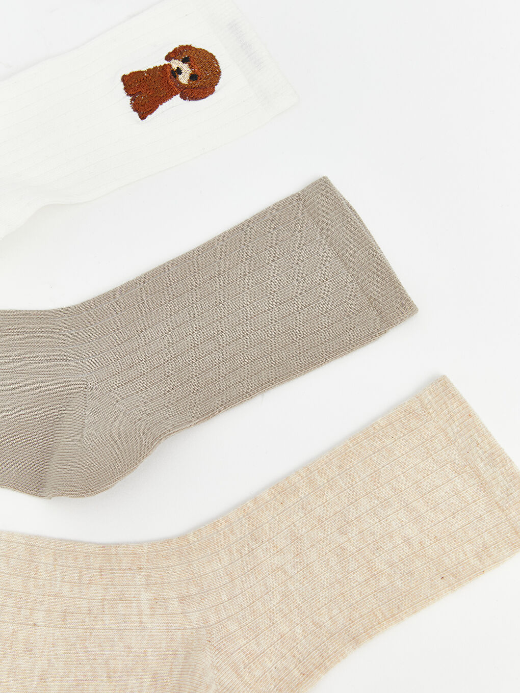 Ekru Nakışlı Kadın Soket Çorap 5'li-1