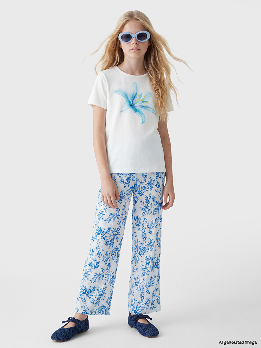 Wide Leg Girls' Printed Sweatpants