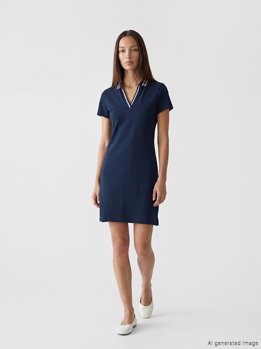 Lacivert Polo Yaka Mini Elbise