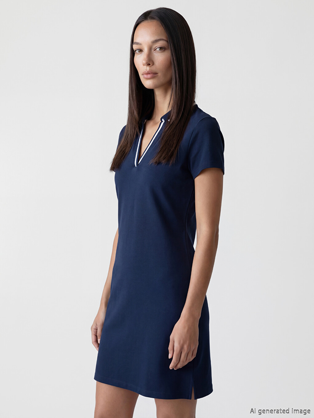 Lacivert Polo Yaka Mini Elbise-1