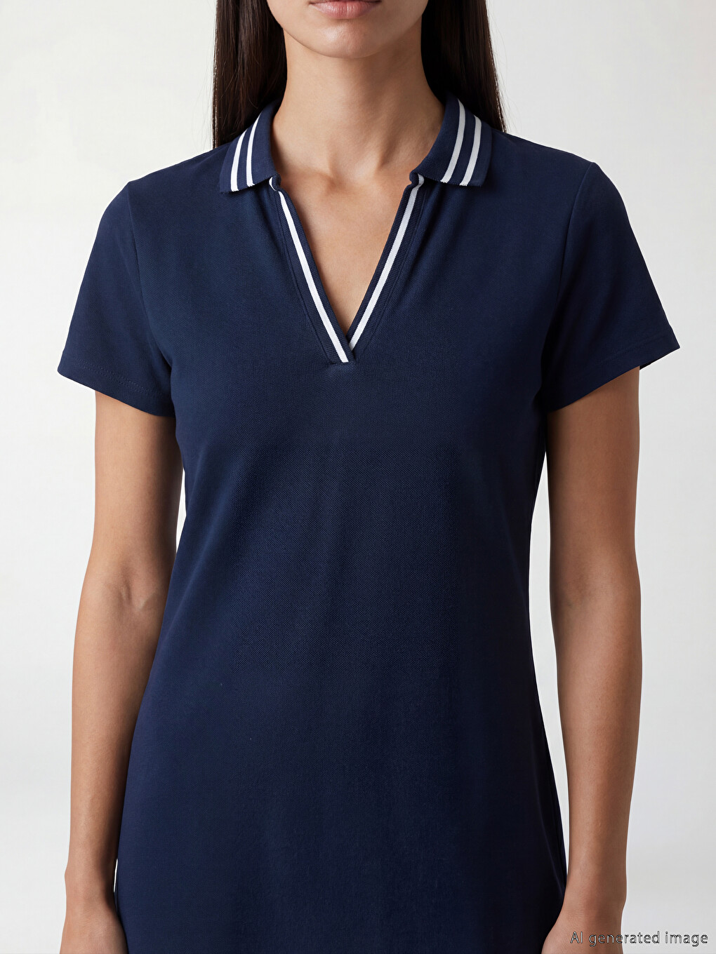 Lacivert Polo Yaka Mini Elbise-2