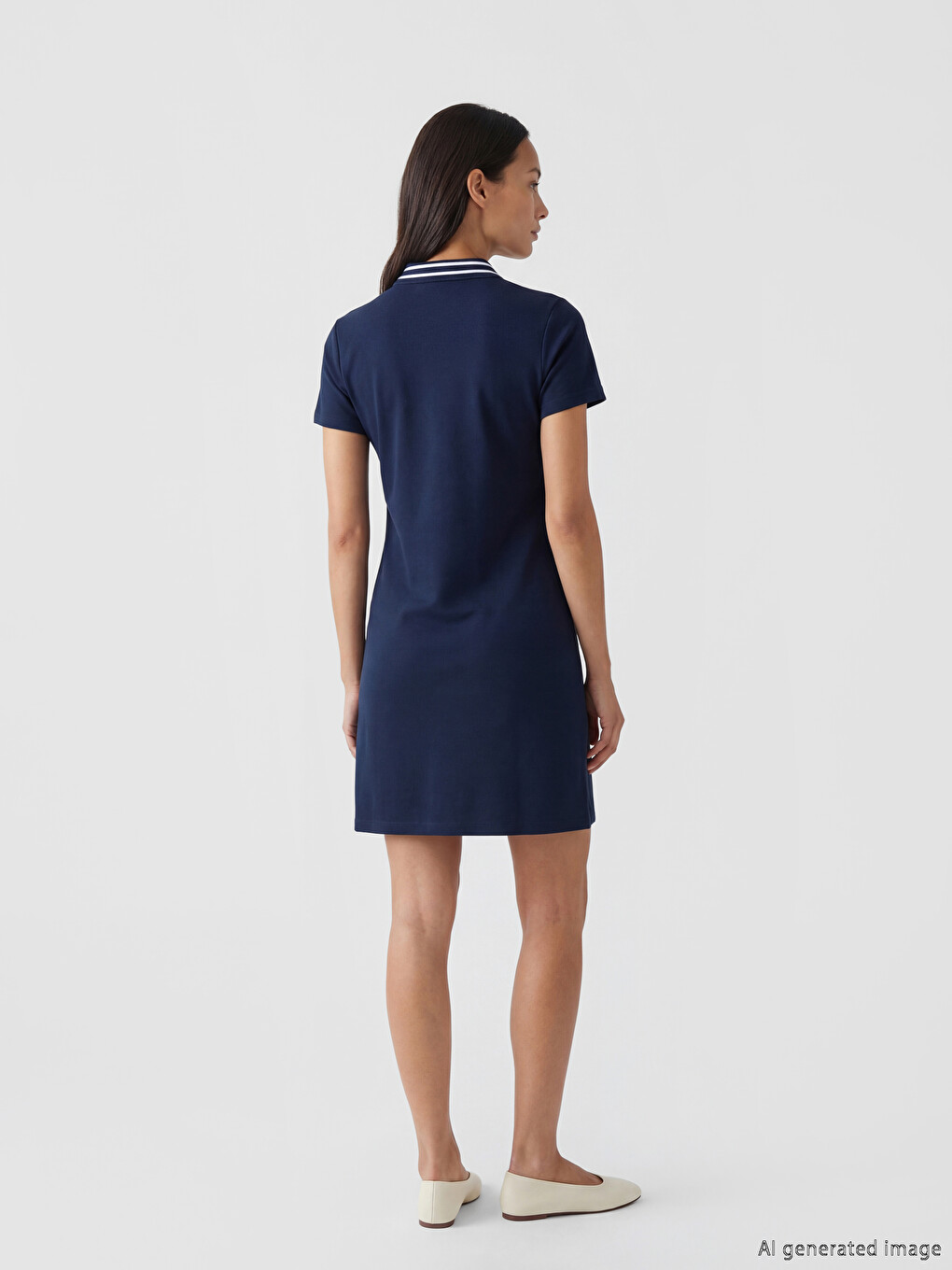 Lacivert Polo Yaka Mini Elbise-3