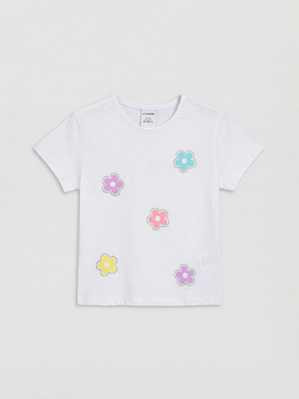 تي شيرت مطبوع بياقة دائرية للبنات