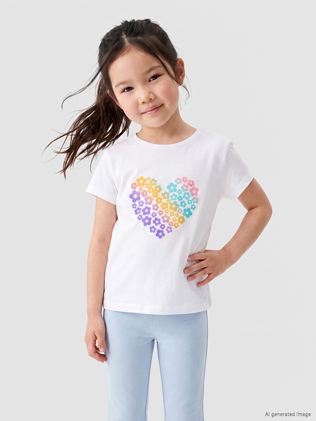Crew Neck Printed Girls' T-shirt