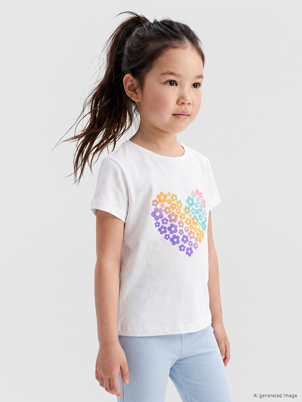 Crew Neck Printed Girls' T-shirt-1