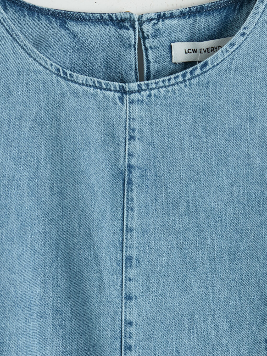 İndigo Bisiklet Yaka Beli Kuşaklı Jean Elbise-2