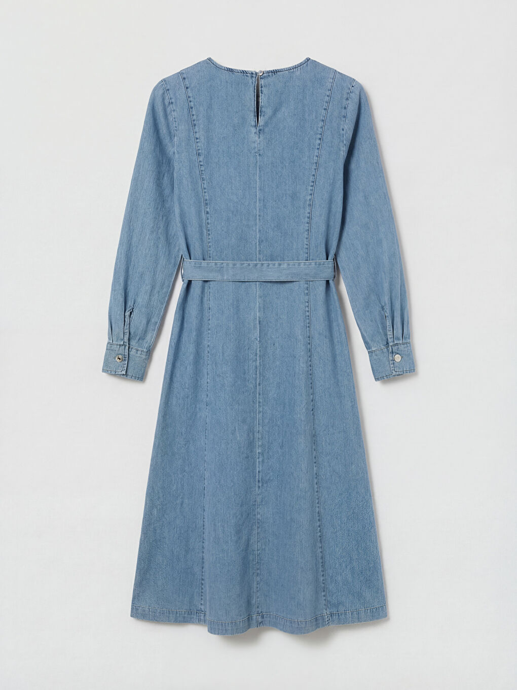 İndigo Beli Kuşaklı Jean Elbise-5