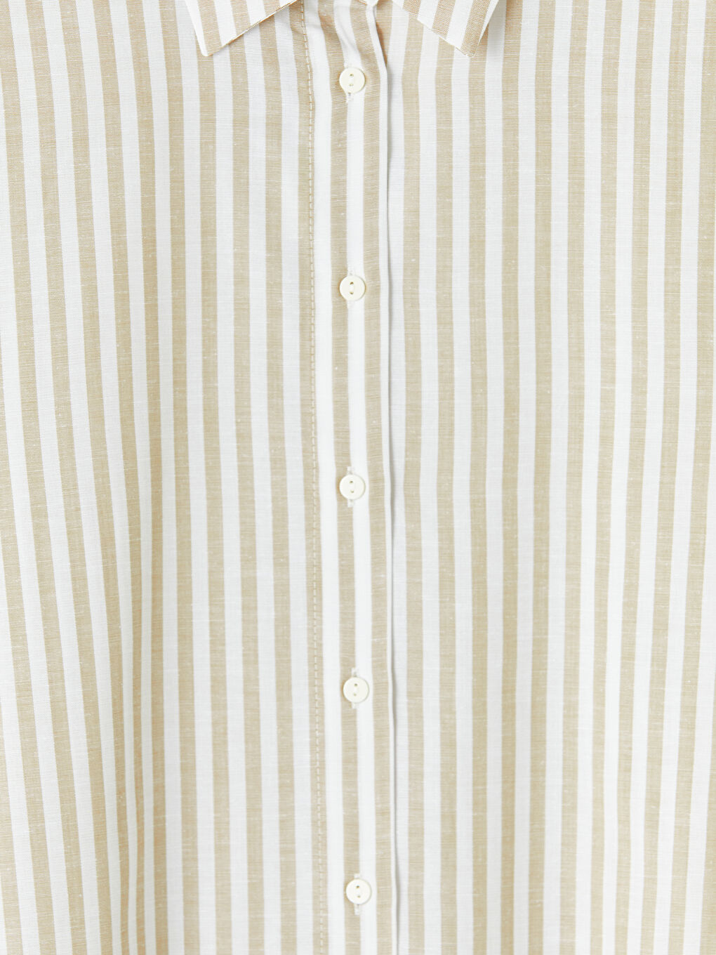 Bej Çizgili Oversize Keten Karışımlı Kadın Gömlek-2