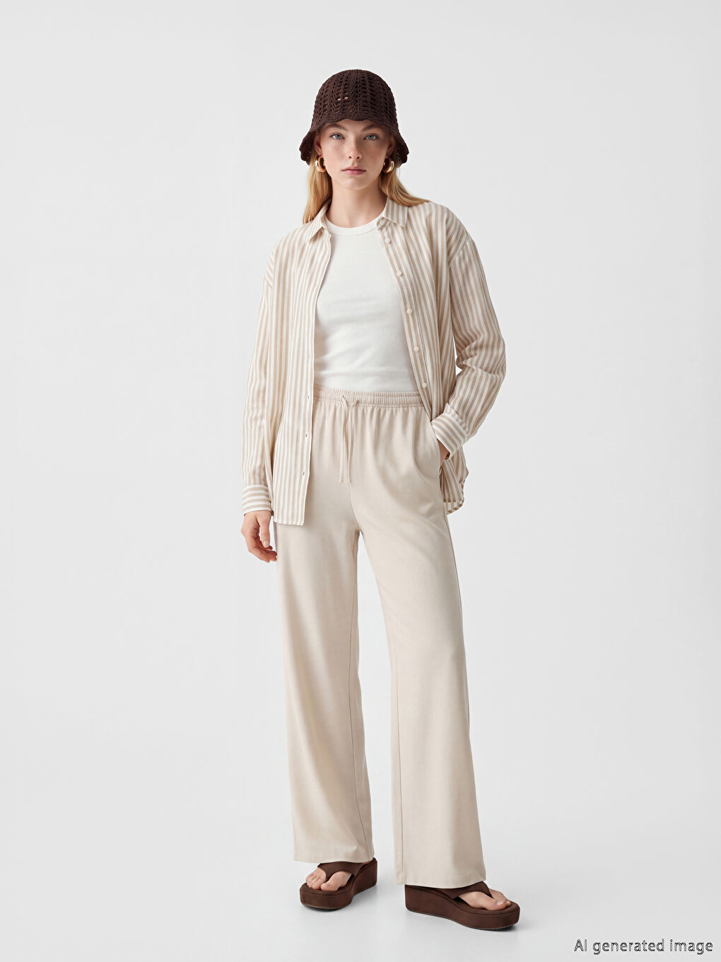 Striped Oversize Linen Blend Women's Shirt-1