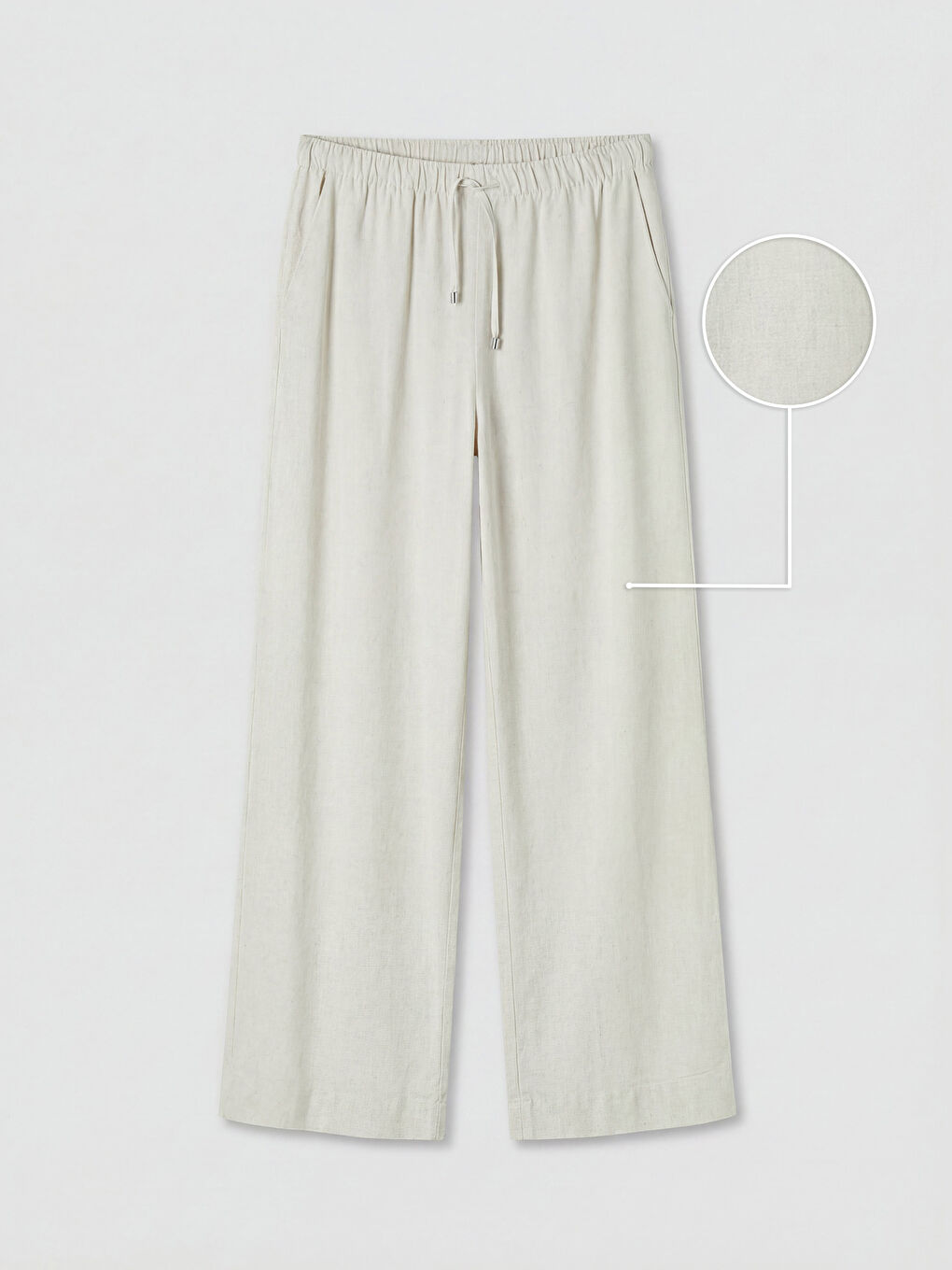 Bej Beli Lastikli Keten Karışımlı Kadın Pantolon-4