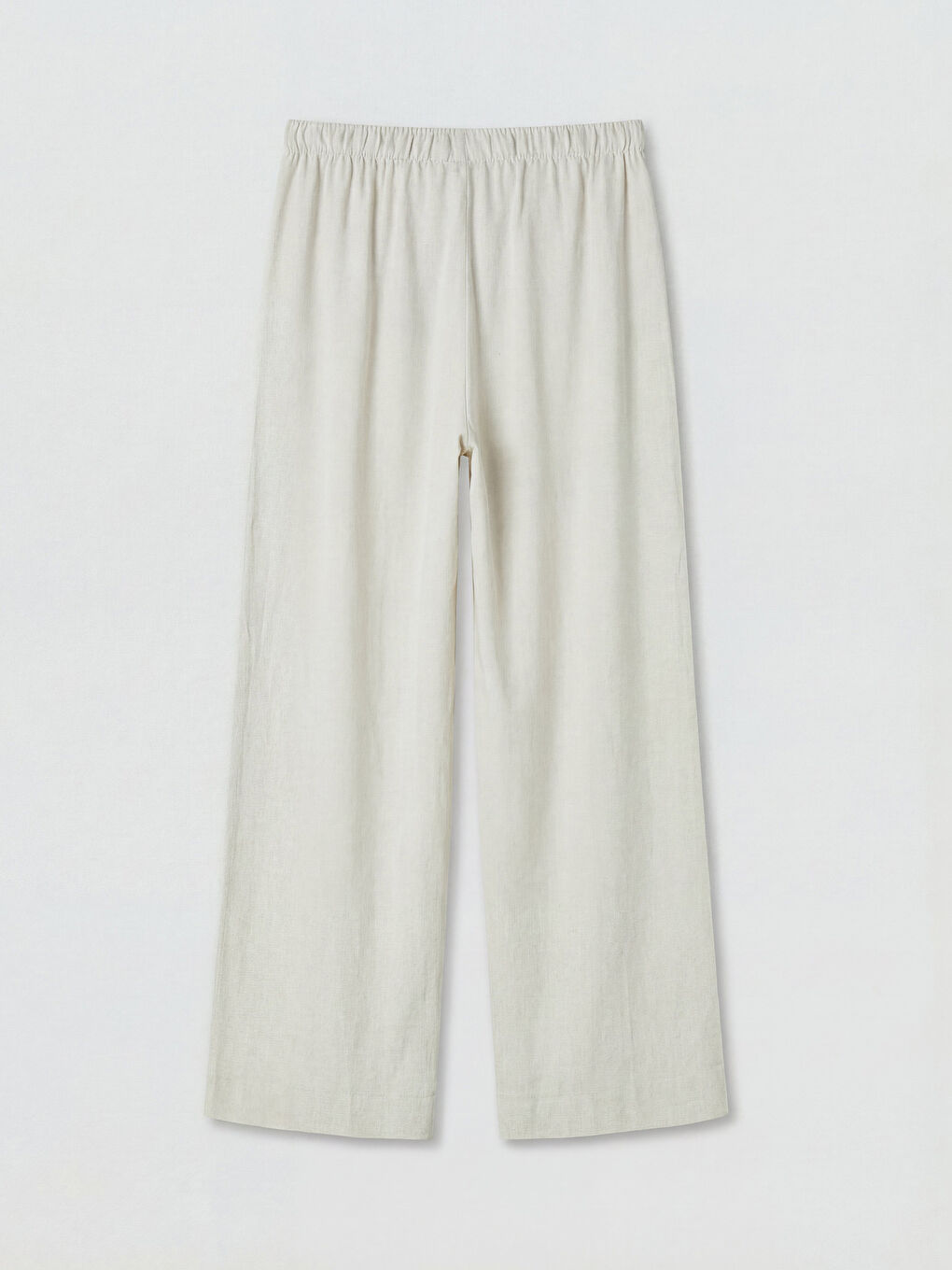 Bej Beli Lastikli Keten Karışımlı Kadın Pantolon-5