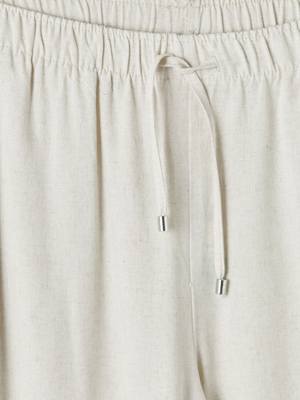 Bej Beli Lastikli Keten Karışımlı Kadın Pantolon-6