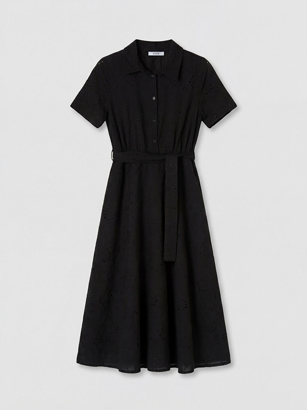 Siyah Ajurlu Belden Oturtmalı Gömlek Elbise