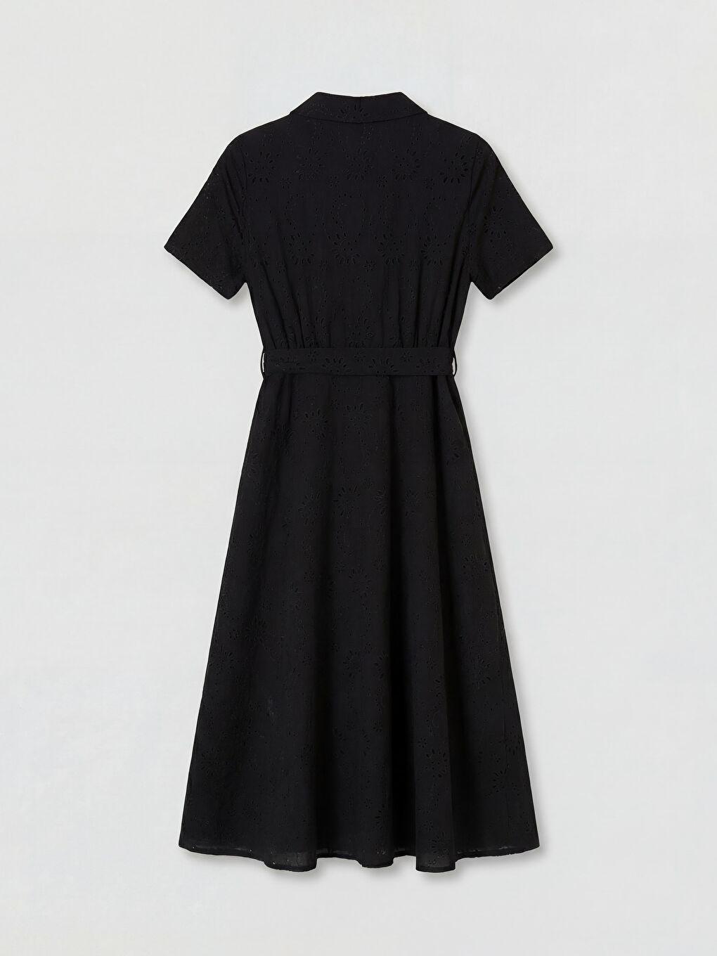 Siyah Ajurlu Belden Oturtmalı Gömlek Elbise-1