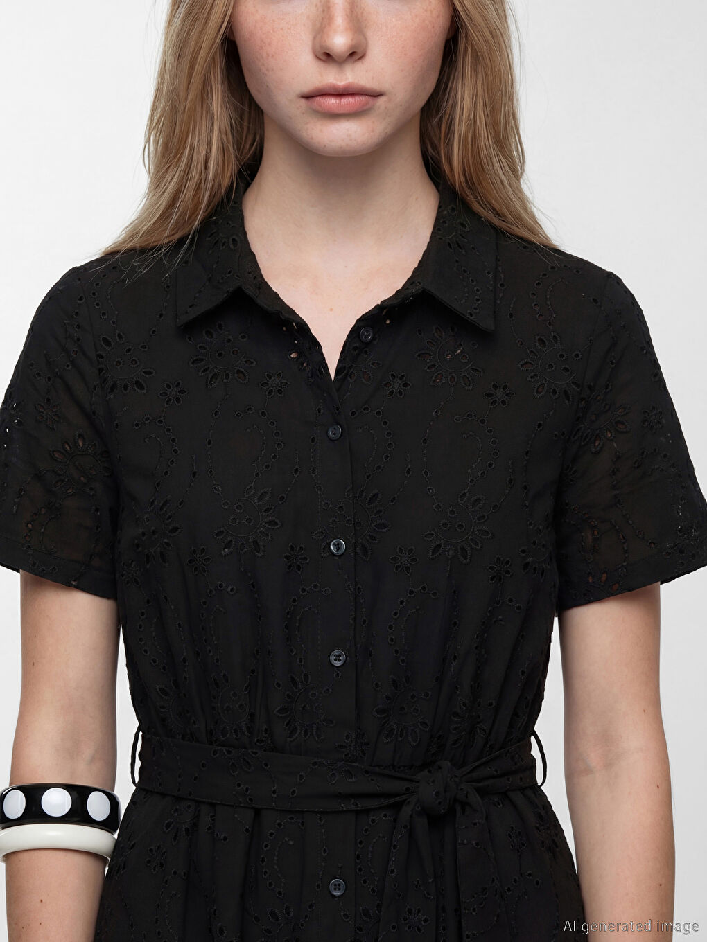 Siyah Belden Oturtmalı Gömlek Elbise-2