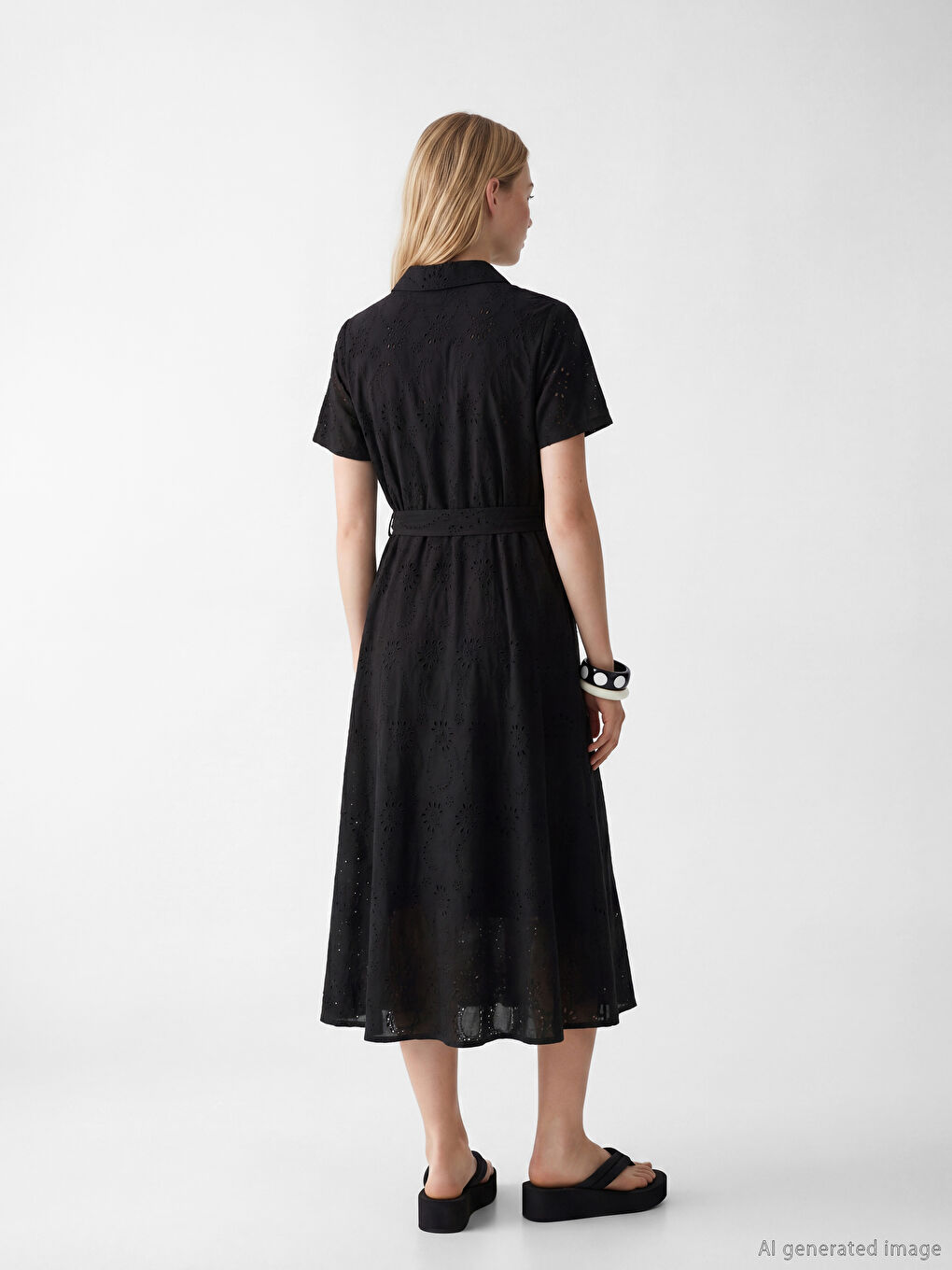 Siyah Belden Oturtmalı Gömlek Elbise-3