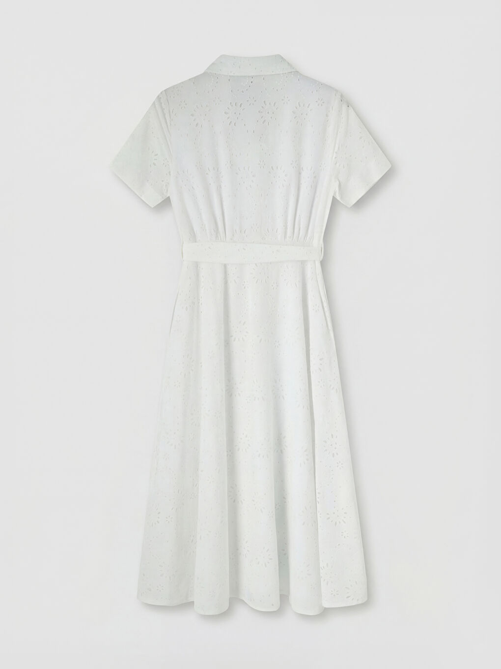 Beyaz Gömlek Yaka Ajurlu Elbise-1