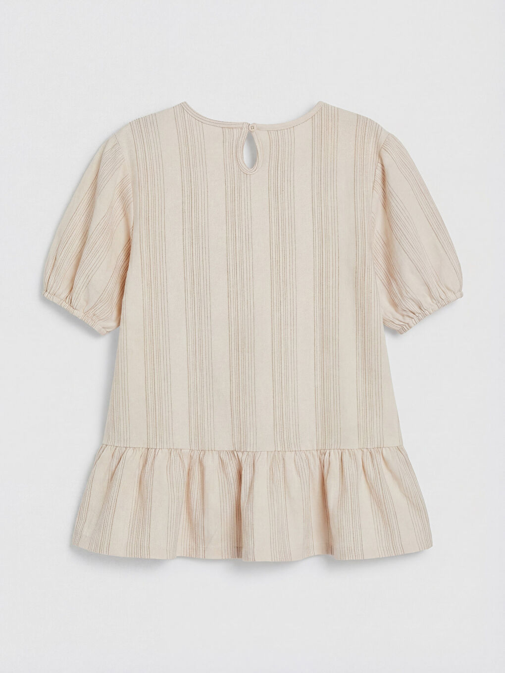 Ekru Çizgili Kız Çocuk Fırfırlı Tişört-1