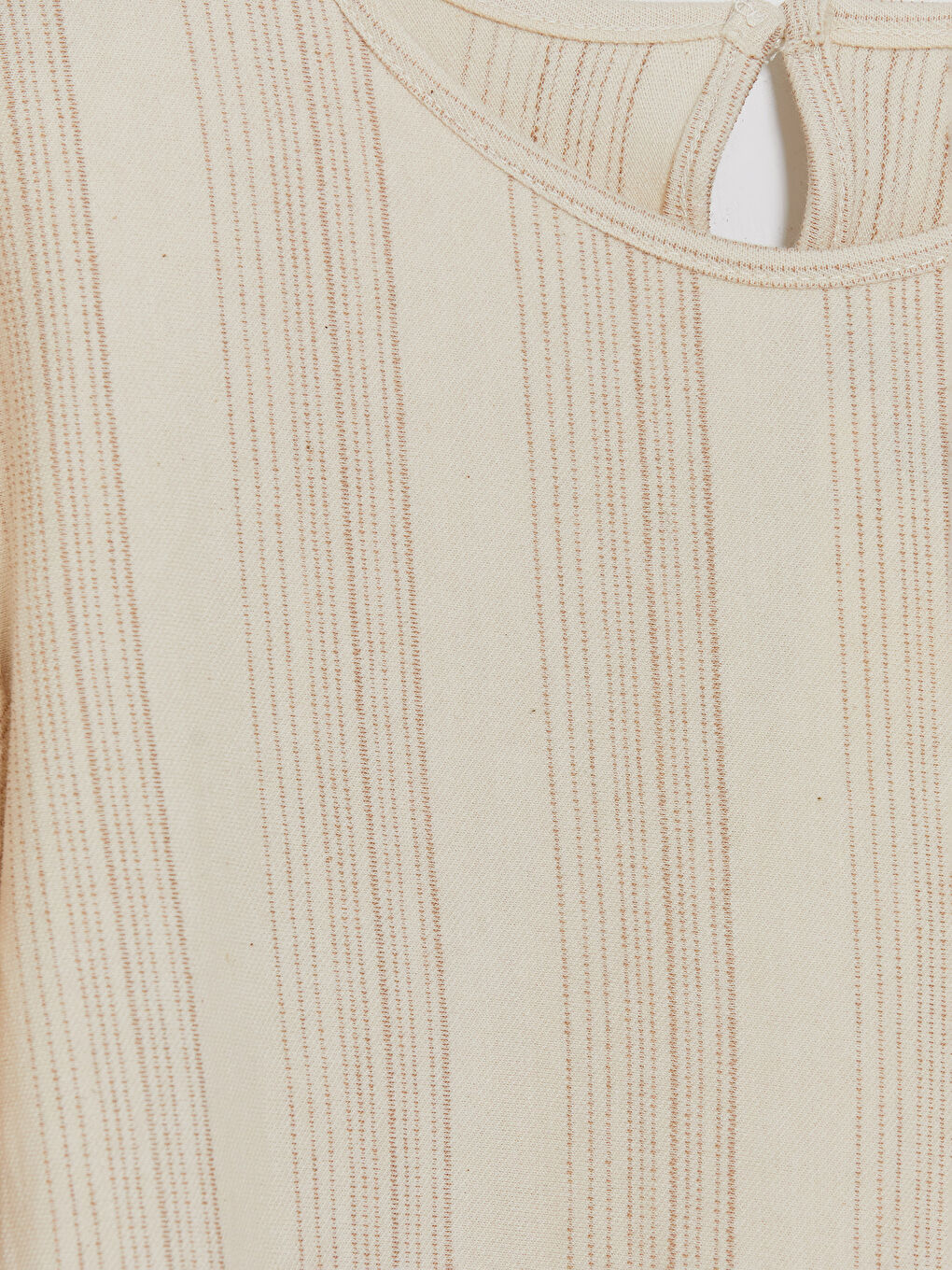 Ekru Çizgili Kız Çocuk Fırfırlı Tişört-2