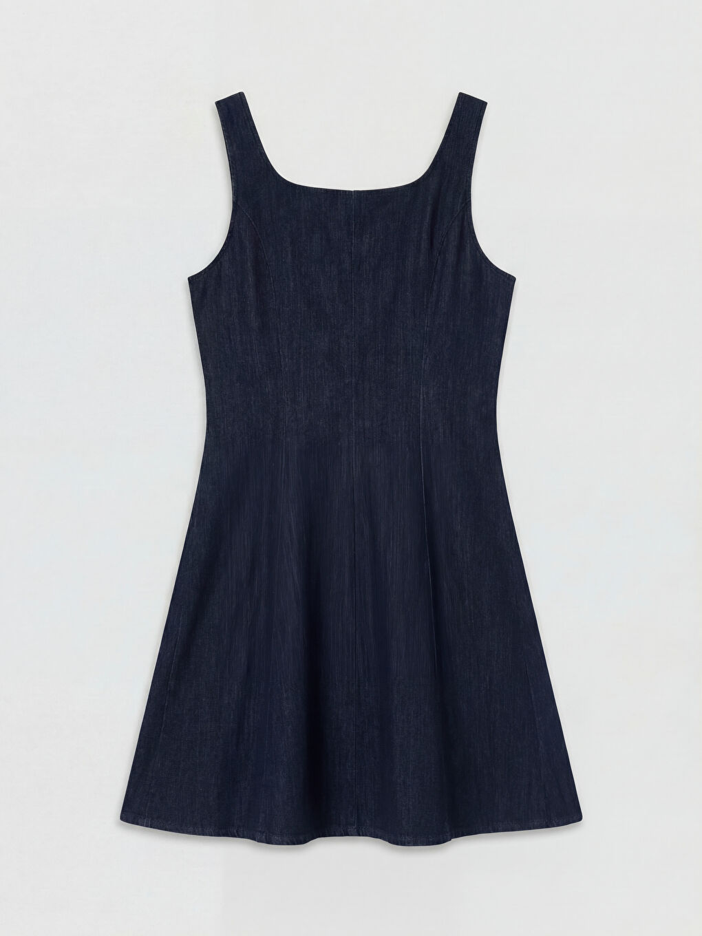 İndigo Kare Yaka Peplum Mini Jean Elbise-1