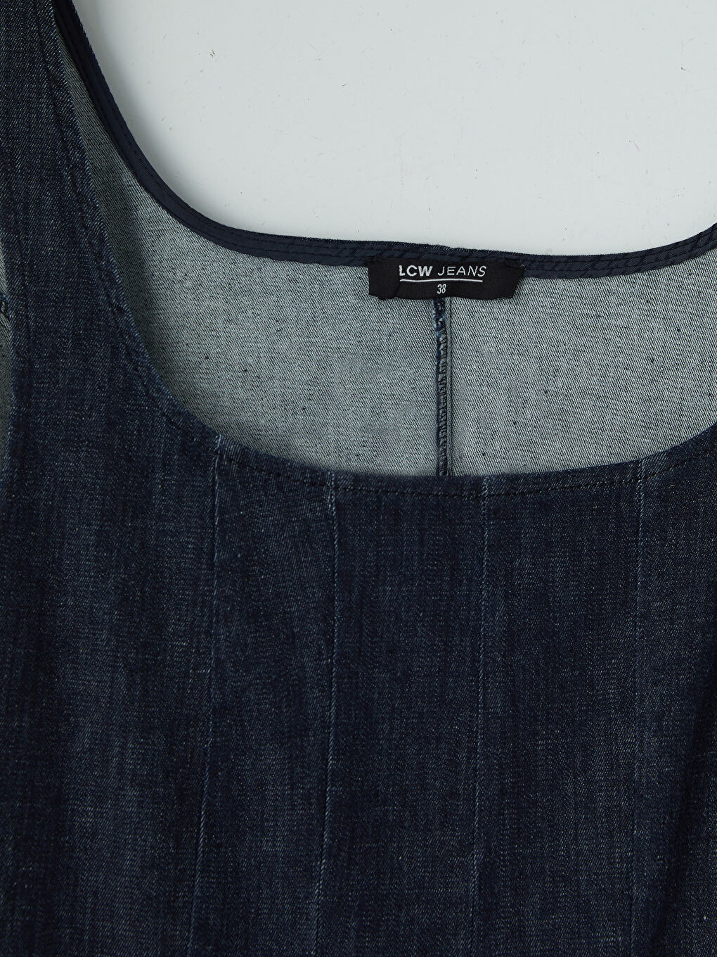 İndigo Kare Yaka Peplum Mini Jean Elbise-2