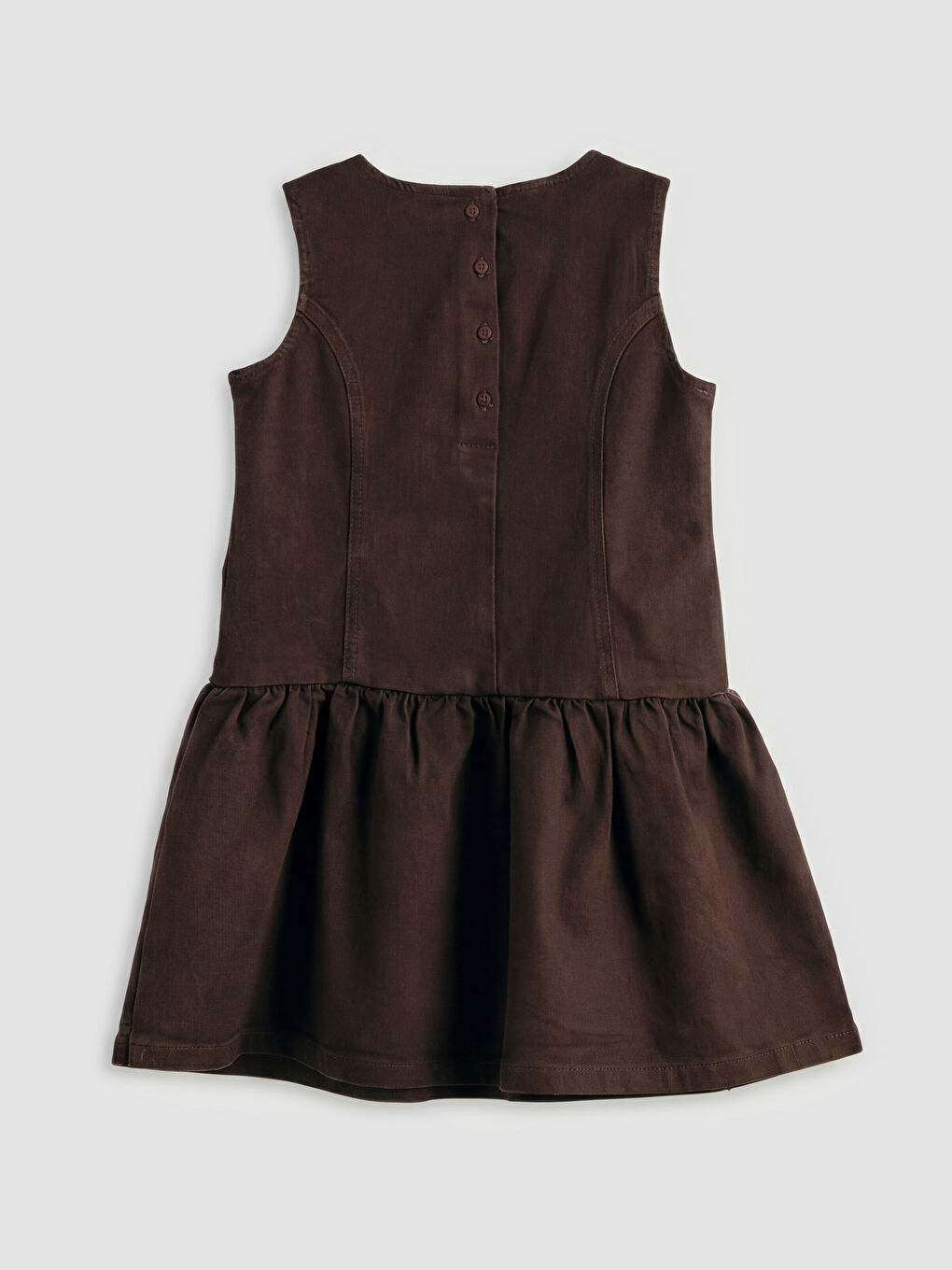 Kahverengi Bisiklet Yaka Taşlı Kız Çocuk Jean Elbise-1