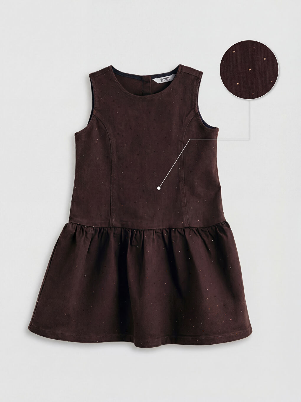 Kahverengi Bisiklet Yaka Taşlı Kız Çocuk Jean Elbise