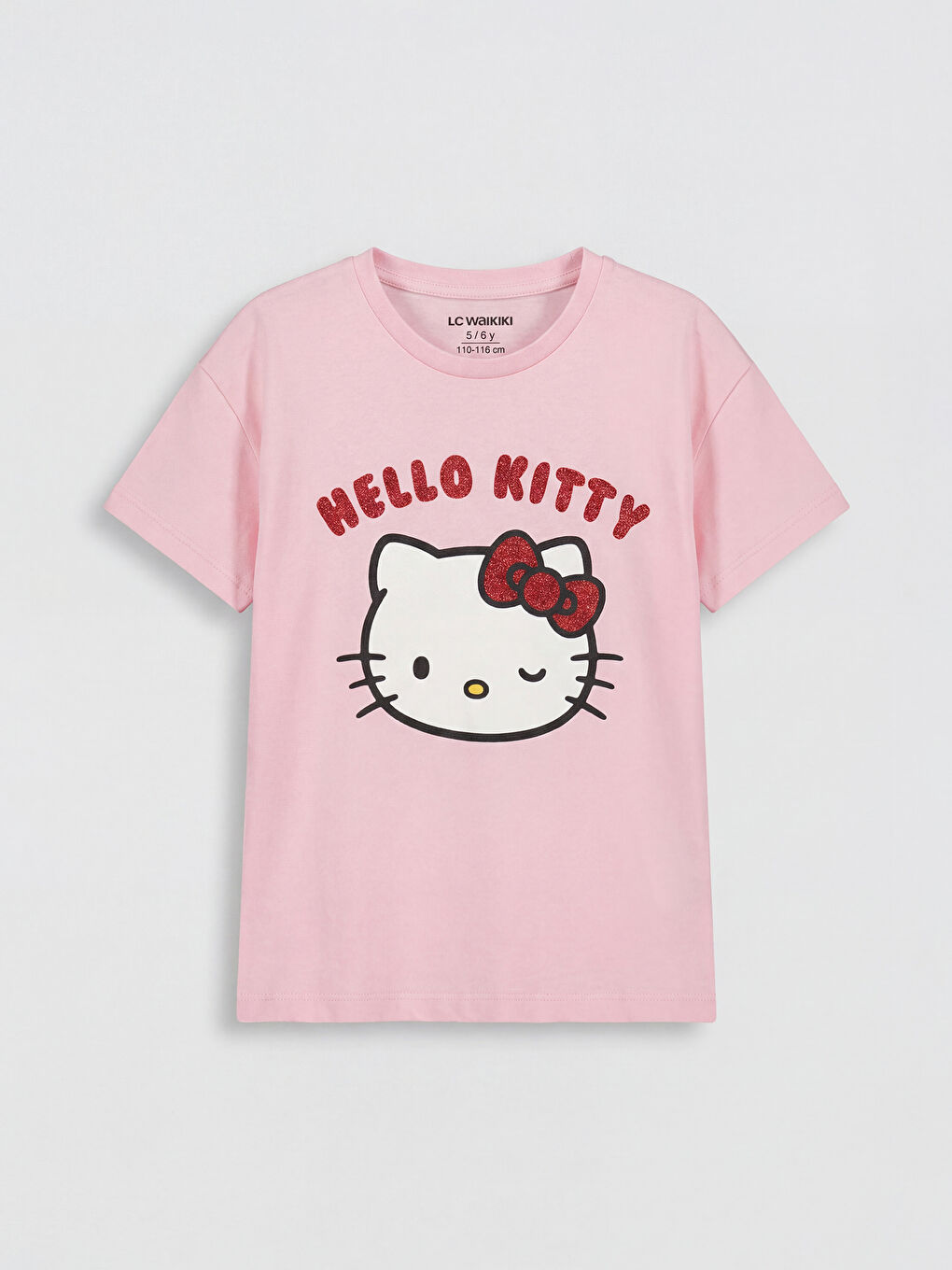 Pembe Bisiklet Yaka Hello Kitty Baskılı Kız Çocuk Tişört