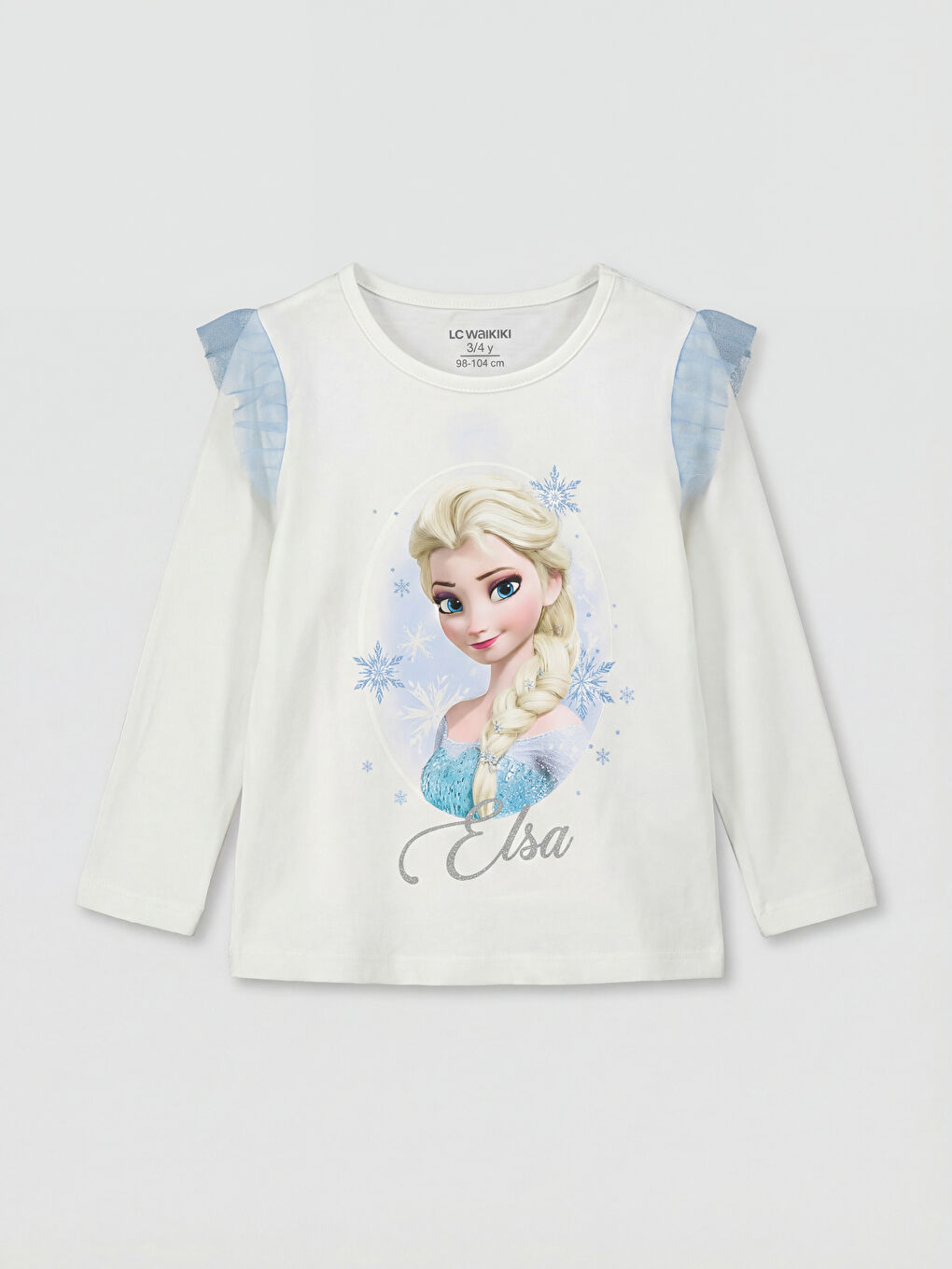 Ekru Bisiklet Yaka Elsa Baskılı Kız Çocuk Bluz	