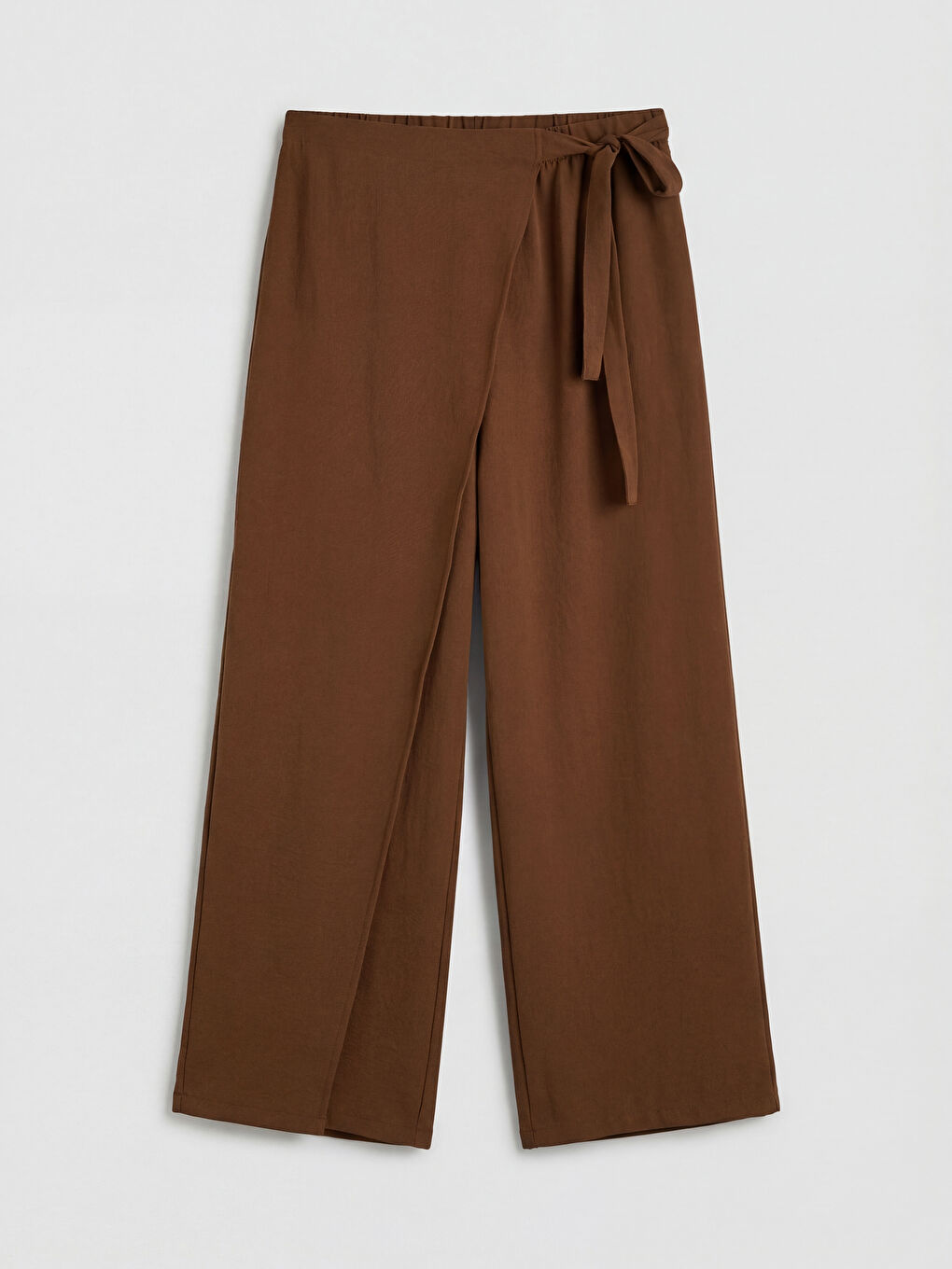 Kahverengi Beli Bağlamalı Geniş Paça Kadın Pantolon