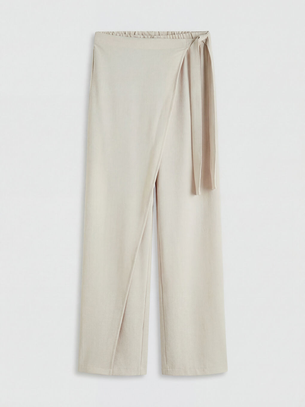 Bej Beli Bağlamalı Geniş Paça Kadın Pantolon