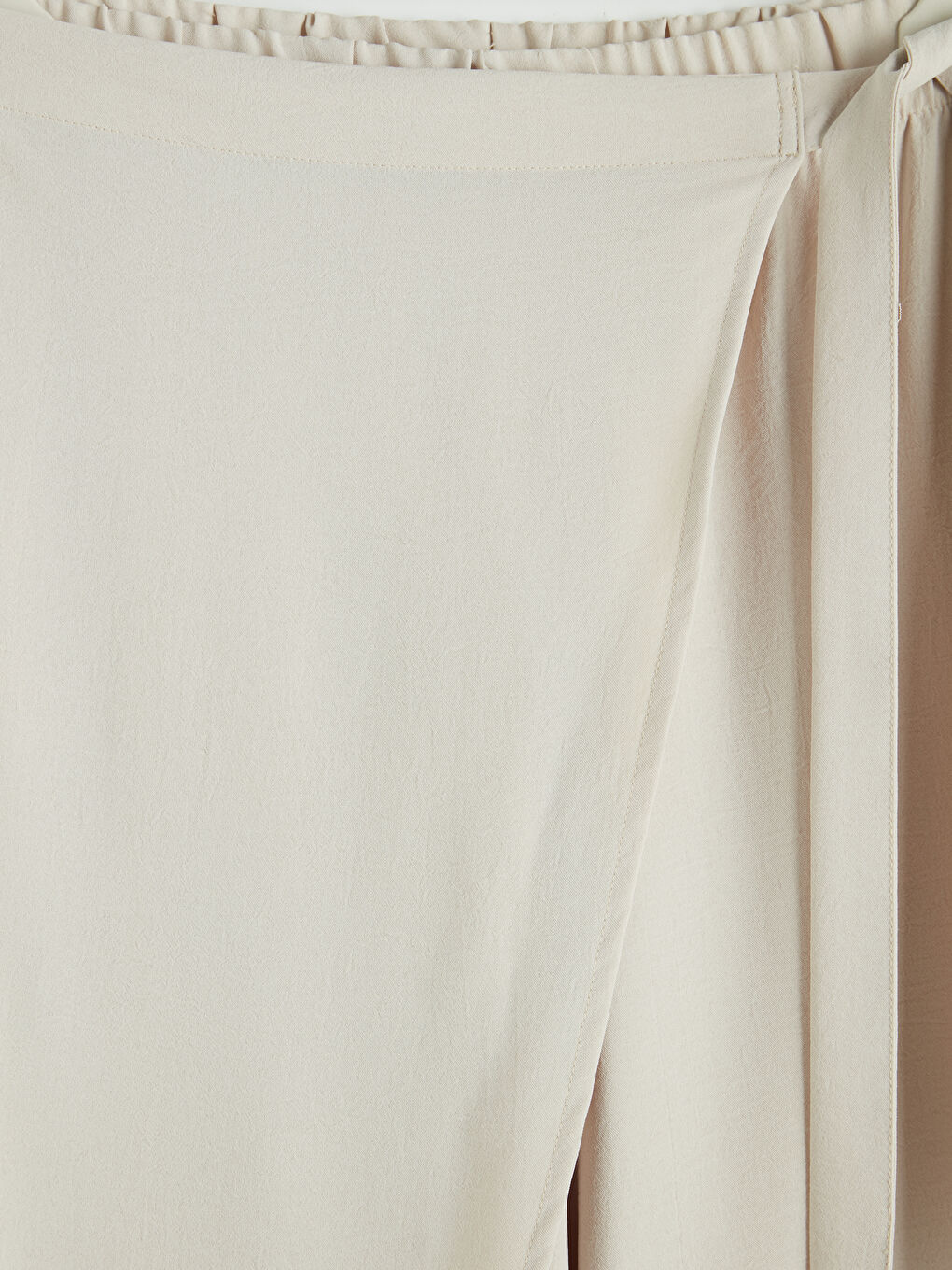 Bej Beli Bağlamalı Geniş Paça Kadın Pantolon-2