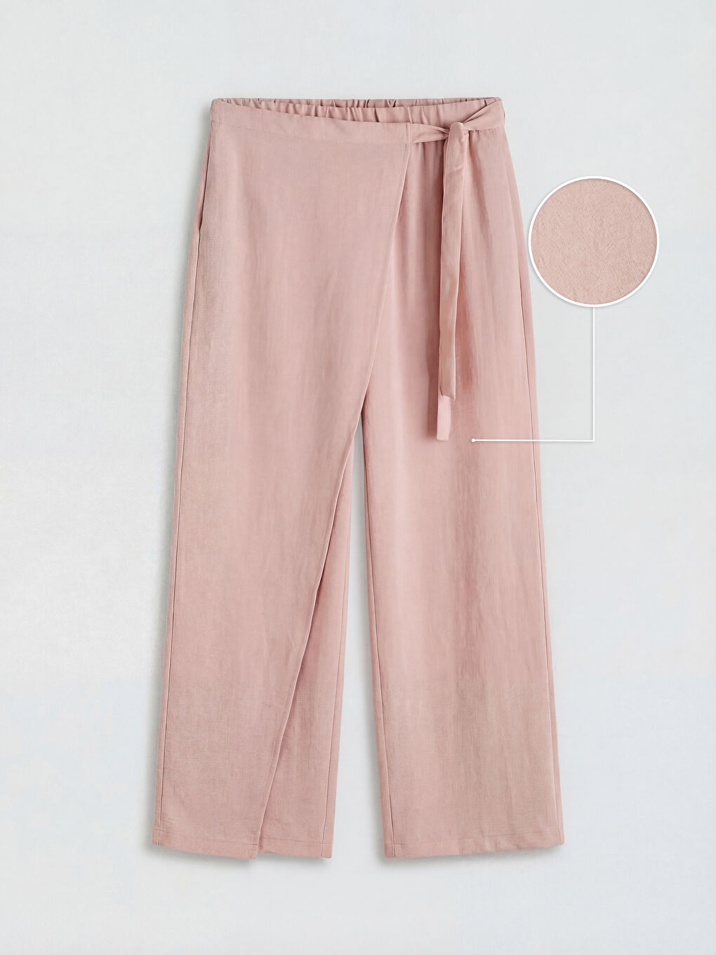 Pembe Beli Bağlamalı Geniş Paça Kadın Pantolon-4